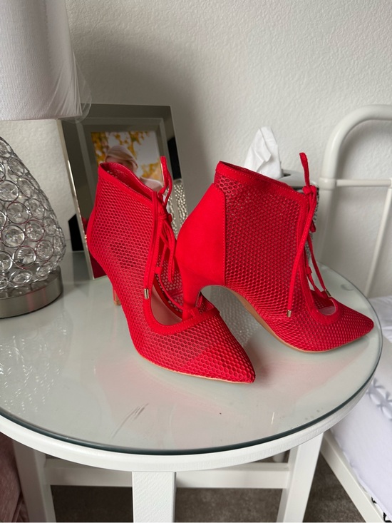 Jones New York Shoes - Jones New York Red Lace-Up Mesh Pointed-Toe Heels